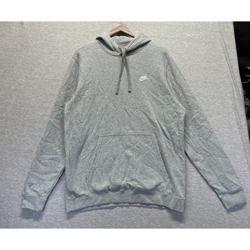 Nike Club Fleece Hoodie Mens XL Heather Gray Logo Cotton Gym Training Athleisure